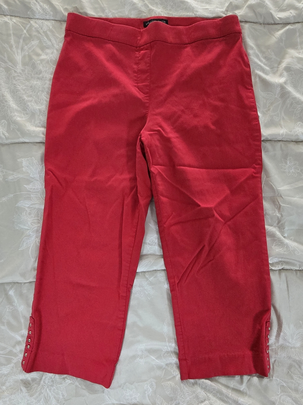 Counterparts Red Women's Capri Pants with Silver Stud Buttons